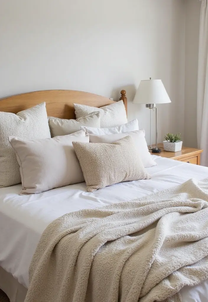 25 Bedroom Decor Ideas with Light Wood Furniture and Neutral Tones 40 25 Bedroom Decor Ideas with Light Wood Furniture and Neutral Tones - 18. Textured Pillows and Throws