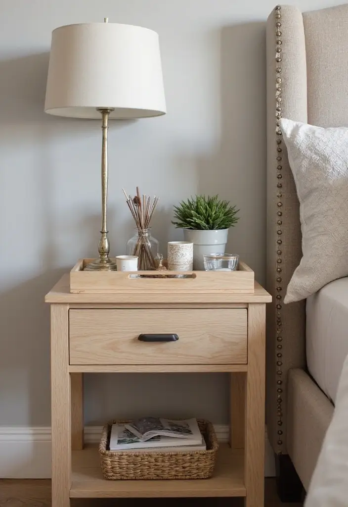 25 Bedroom Decor Ideas with Light Wood Furniture and Neutral Tones 47 25 Bedroom Decor Ideas with Light Wood Furniture and Neutral Tones - 19. Decorative Trays