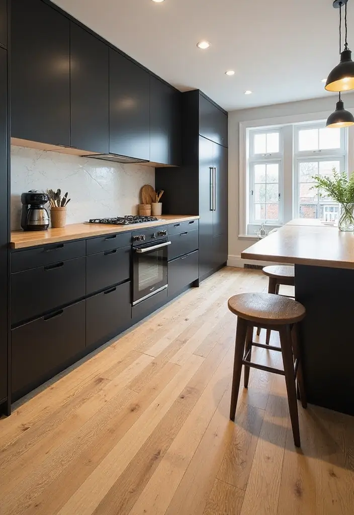 25 Black White and Wood Kitchen Decor Ideas for a Clean Look 36 25 Black White and Wood Kitchen Decor Ideas for a Clean Look - 10. Natural Wood Flooring