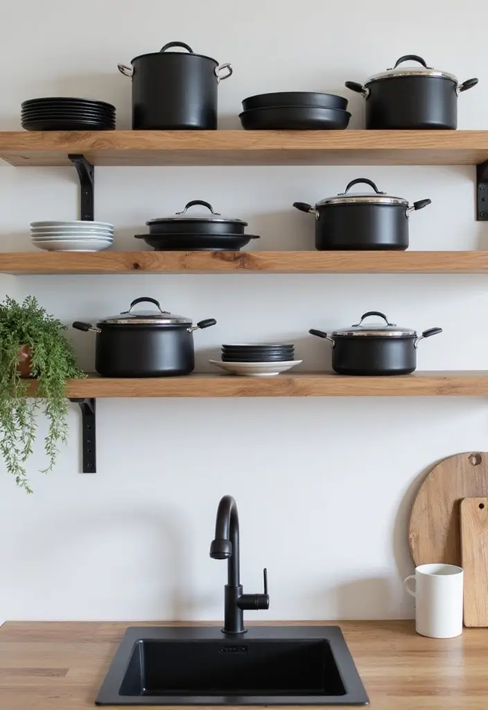 25 Black White and Wood Kitchen Decor Ideas for a Clean Look 43 25 Black White and Wood Kitchen Decor Ideas for a Clean Look - 11. Minimalist Cookware