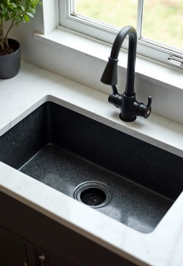 25 Black White and Wood Kitchen Decor Ideas for a Clean Look 54 25 Black White and Wood Kitchen Decor Ideas for a Clean Look - 16. Black Granite Sink