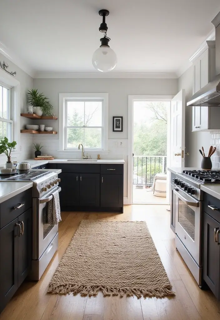 25 Black White and Wood Kitchen Decor Ideas for a Clean Look 57 25 Black White and Wood Kitchen Decor Ideas for a Clean Look - 19. Statement Rugs