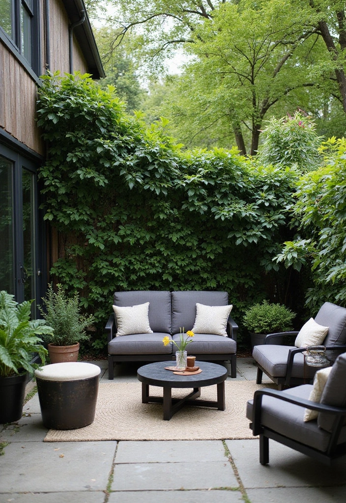 25 Black Wood and Green Decor Ideas for Earthy Modern Homes 17 25 Black Wood and Green Decor Ideas for Earthy Modern Homes - 11. Black Wood Outdoor Furniture with Green Surroundings