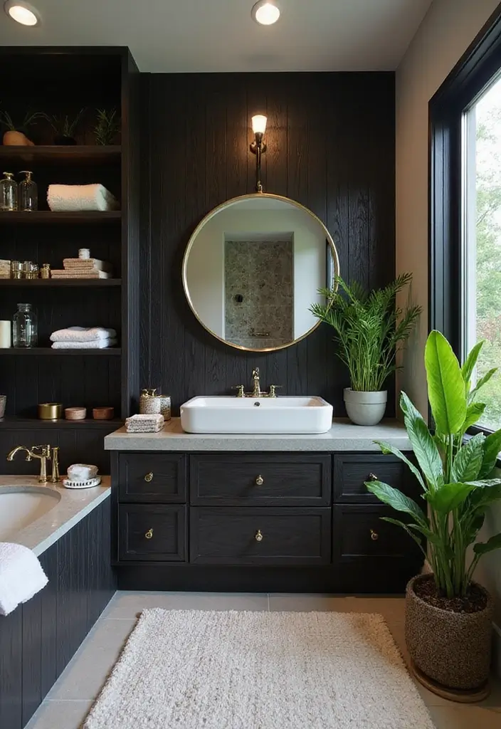 25 Black Wood and Green Decor Ideas for Earthy Modern Homes 18 25 Black Wood and Green Decor Ideas for Earthy Modern Homes - 12. Black Wood Accents in Bathroom Decor