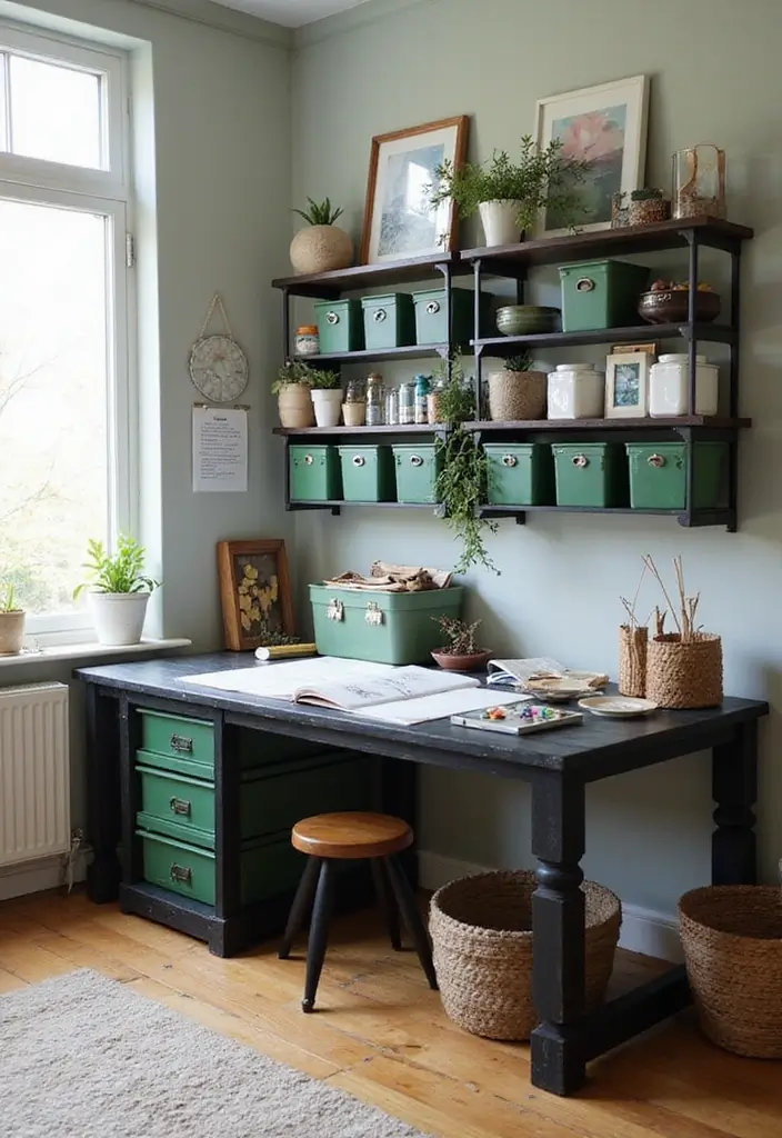 25 Black Wood and Green Decor Ideas for Earthy Modern Homes 50 25 Black Wood and Green Decor Ideas for Earthy Modern Homes - 22. Black Wood and Green Decor for Craft Spaces