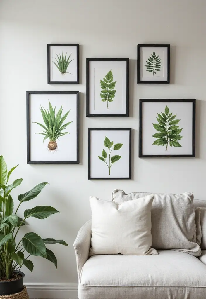 25 Black Wood and Green Decor Ideas for Earthy Modern Homes 8 25 Black Wood and Green Decor Ideas for Earthy Modern Homes - 8. Black Wood Wall Art with Green Botanical Prints