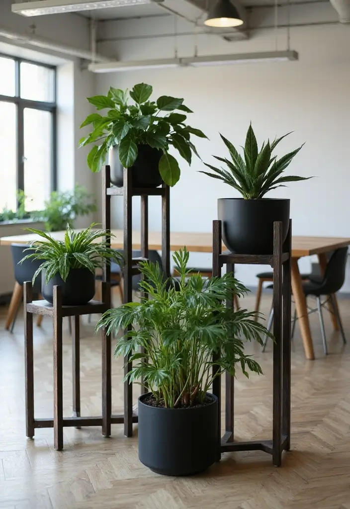 25 Black and Wood Office Decor Ideas That Boost Productivity 30 25 Black and Wood Office Decor Ideas That Boost Productivity - 12. Black and Wood Plant Stands