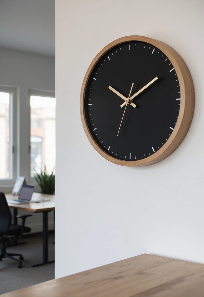 25 Black and Wood Office Decor Ideas That Boost Productivity 31 25 Black and Wood Office Decor Ideas That Boost Productivity - 13. Black Wall Clocks with Wooden Frames