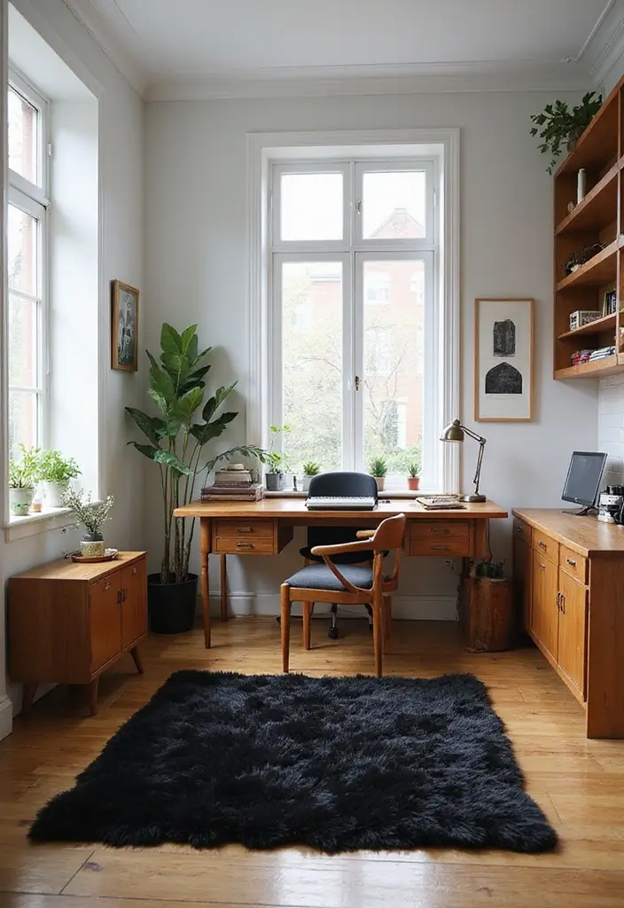 25 Black and Wood Office Decor Ideas That Boost Productivity 21 25 Black and Wood Office Decor Ideas That Boost Productivity - 9. Black Rug with Wood Furniture