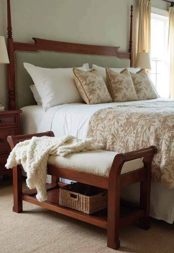 25 Cherry Wood Bedroom Furniture Decor Ideas for a Classic Look 55 25 Cherry Wood Bedroom Furniture Decor Ideas for a Classic Look - 9. Cherry Wood Bench at the Foot of the Bed