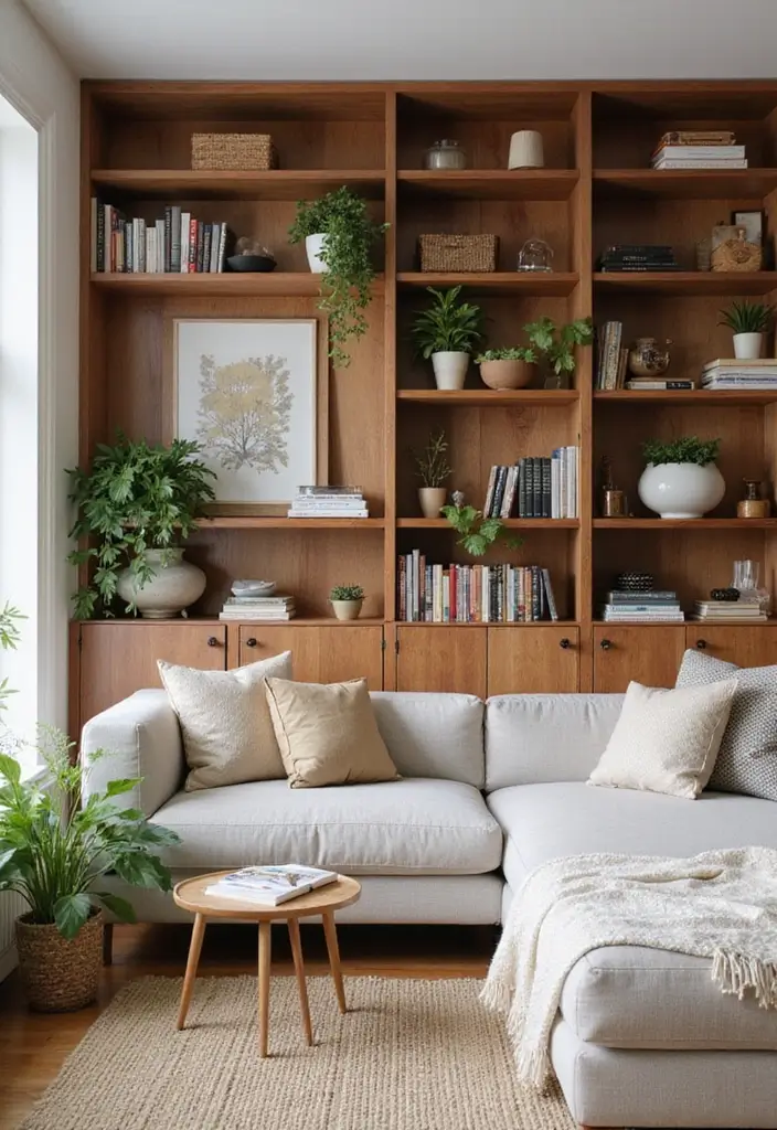 25 Cherry Wood Living Room Decor Ideas That Add Rich Warmth 4 25 Cherry Wood Living Room Decor Ideas That Add Rich Warmth - 4. Cherry Wood Shelving for Display