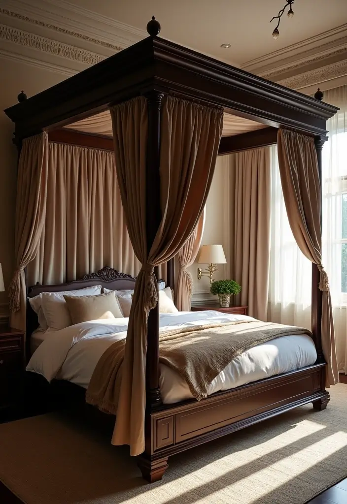 25 Cozy Master Bedroom Decor Ideas with Dark Wood Furniture 44 25 Cozy Master Bedroom Decor Ideas with Dark Wood Furniture - 14. Canopy Beds