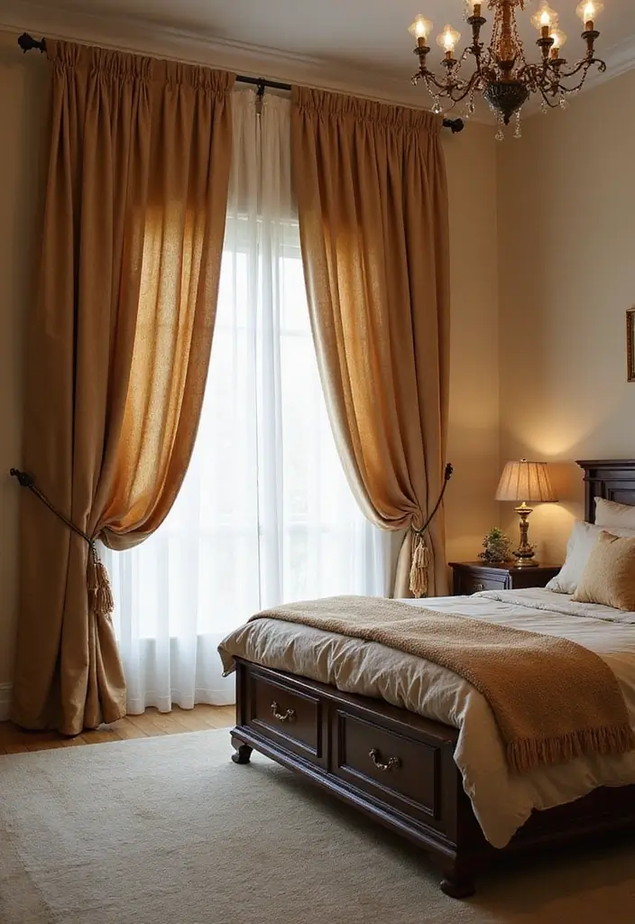 25 Cozy Master Bedroom Decor Ideas with Dark Wood Furniture 64 25 Cozy Master Bedroom Decor Ideas with Dark Wood Furniture - 20. Layered Curtains