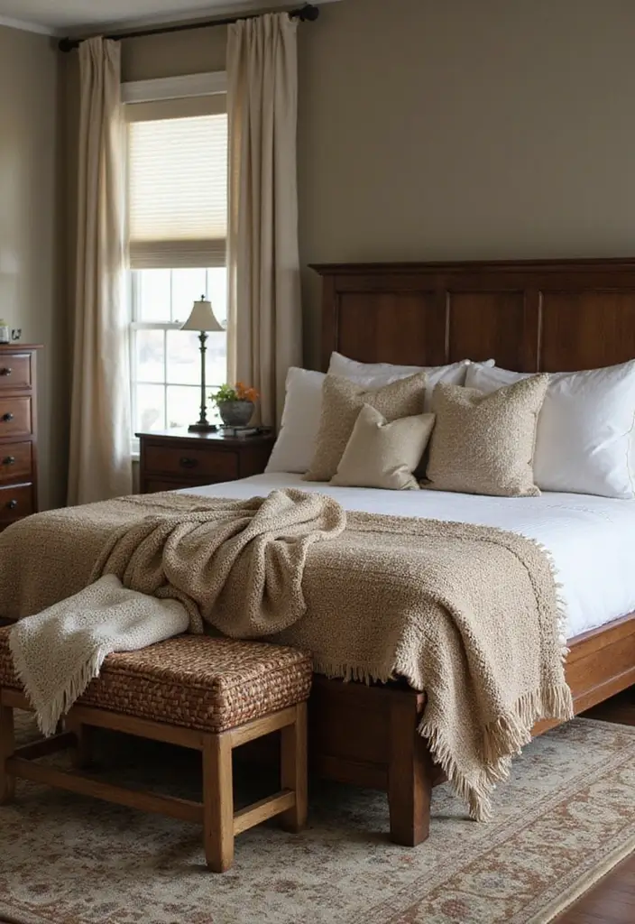 25 Cozy Master Bedroom Decor Ideas with Dark Wood Furniture 76 25 Cozy Master Bedroom Decor Ideas with Dark Wood Furniture - 24. Cozy Throws and Blankets