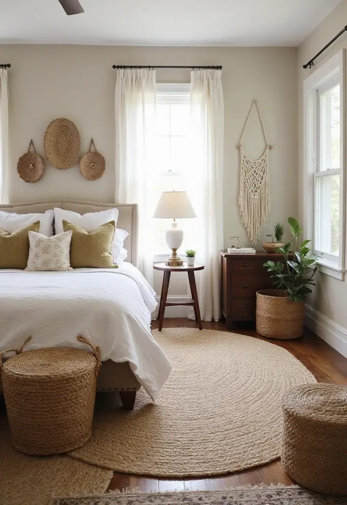 25 Cozy Master Bedroom Decor Ideas with Dark Wood Furniture 13 25 Cozy Master Bedroom Decor Ideas with Dark Wood Furniture - 3. Woven Accents