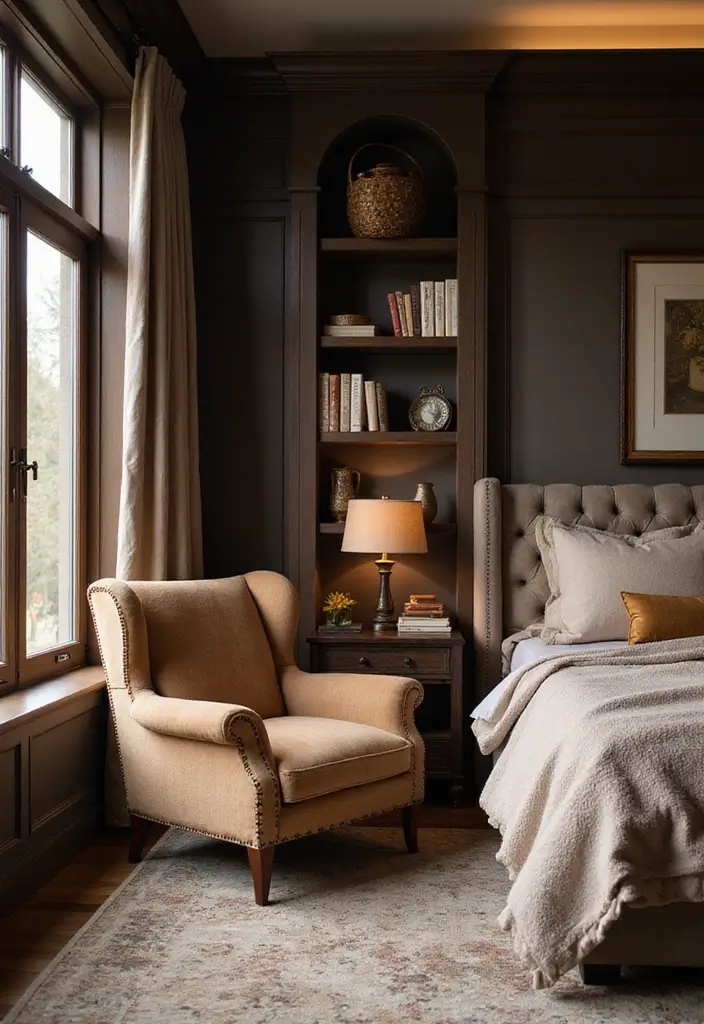 25 Cozy Master Bedroom Decor Ideas with Dark Wood Furniture 22 25 Cozy Master Bedroom Decor Ideas with Dark Wood Furniture - 6. Cozy Reading Nook