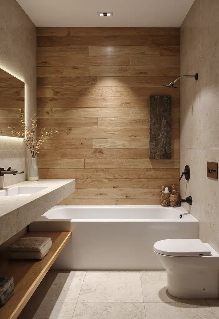 25 Creative Wood Wall Design Ideas for Modern Interiors 40 25 Creative Wood Wall Design Ideas for Modern Interiors - 16. Wood Wall in a Bathroom