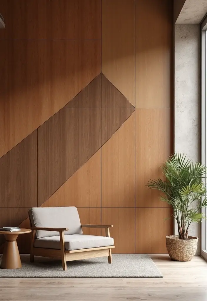25 Creative Wood Wall Design Ideas for Modern Interiors 2 25 Creative Wood Wall Design Ideas for Modern Interiors - 2. Geometric Patterns with Wooden Panels