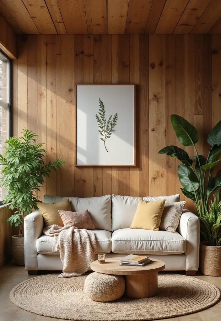 25 Creative Wood Wall Design Ideas for Modern Interiors 63 25 Creative Wood Wall Design Ideas for Modern Interiors - 23. Wood Wall with Nature-Inspired Decor