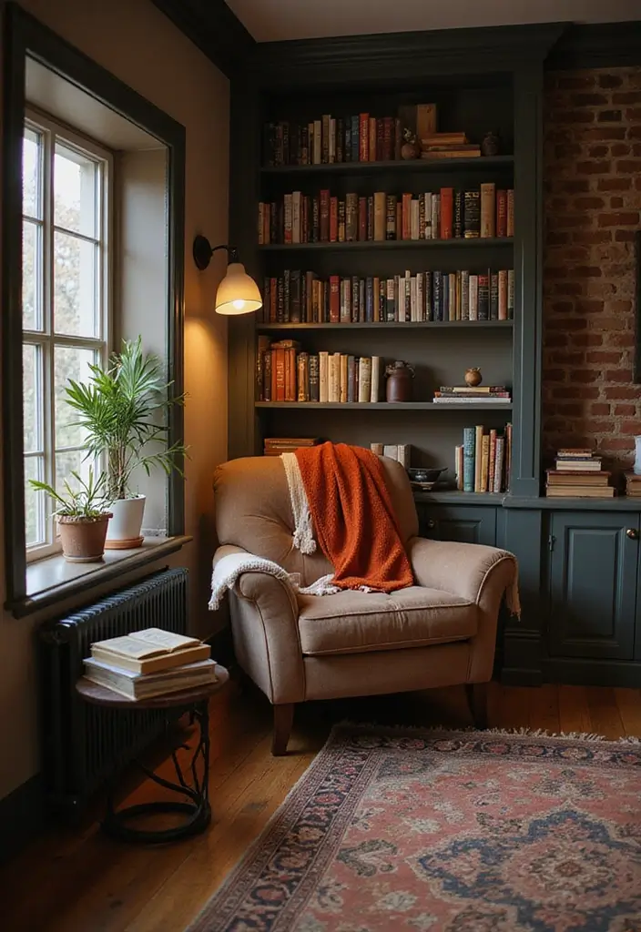25 Dark Brown Wood Floor Living Room Decor Ideas for a Warm Modern Look 92 25 Dark Brown Wood Floor Living Room Decor Ideas for a Warm Modern Look - 20. Cozy reading nook