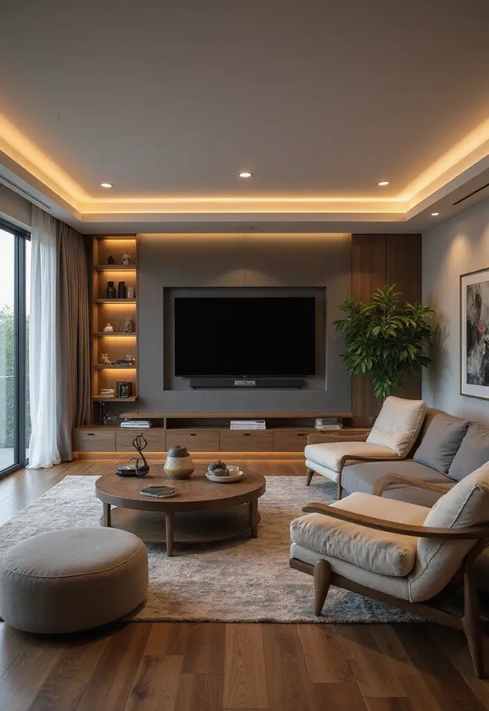 25 Dark Brown Wood Floor Living Room Decor Ideas for a Warm Modern Look 100 25 Dark Brown Wood Floor Living Room Decor Ideas for a Warm Modern Look - 24. Integrating Technology