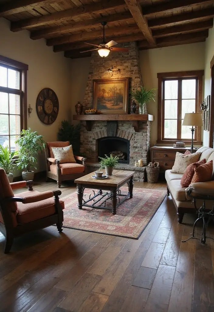 25 Dark Brown Wood Floor Living Room Decor Ideas for a Warm Modern Look 43 25 Dark Brown Wood Floor Living Room Decor Ideas for a Warm Modern Look - 7. Rustic Elements