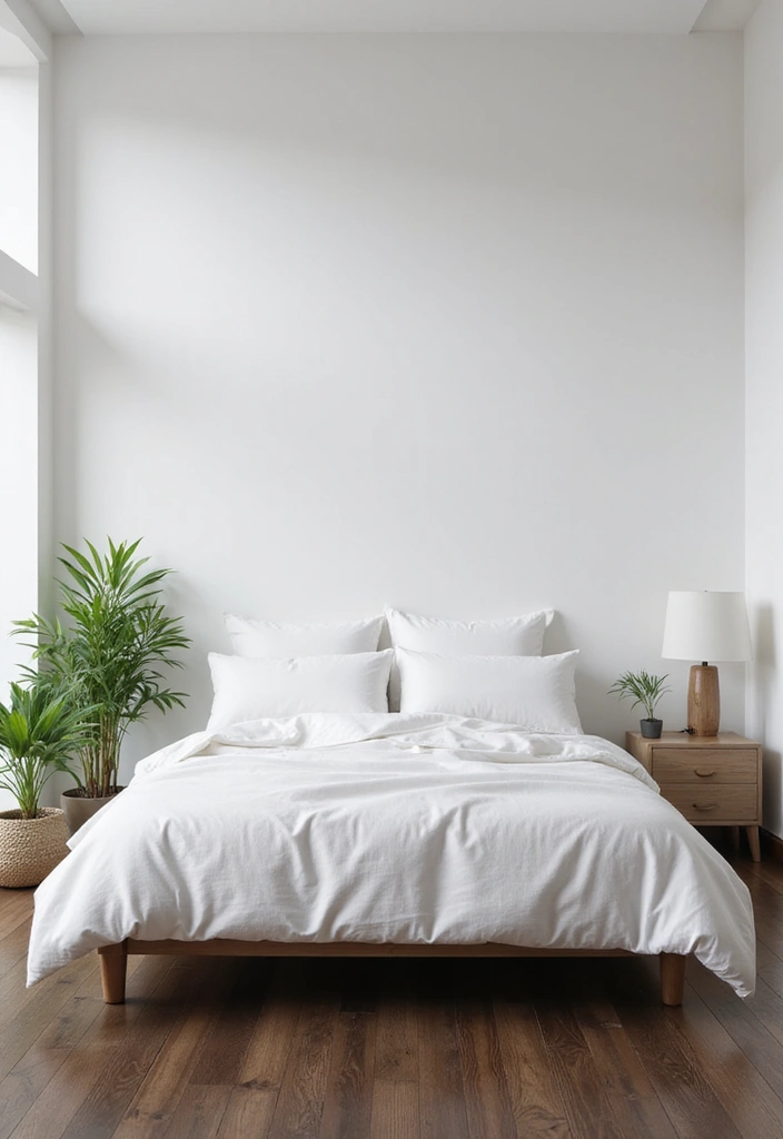 25 Dark Wood Floor Bedroom Decor Ideas for a Timeless Feel - 1. Embrace Minimalism with White Accents