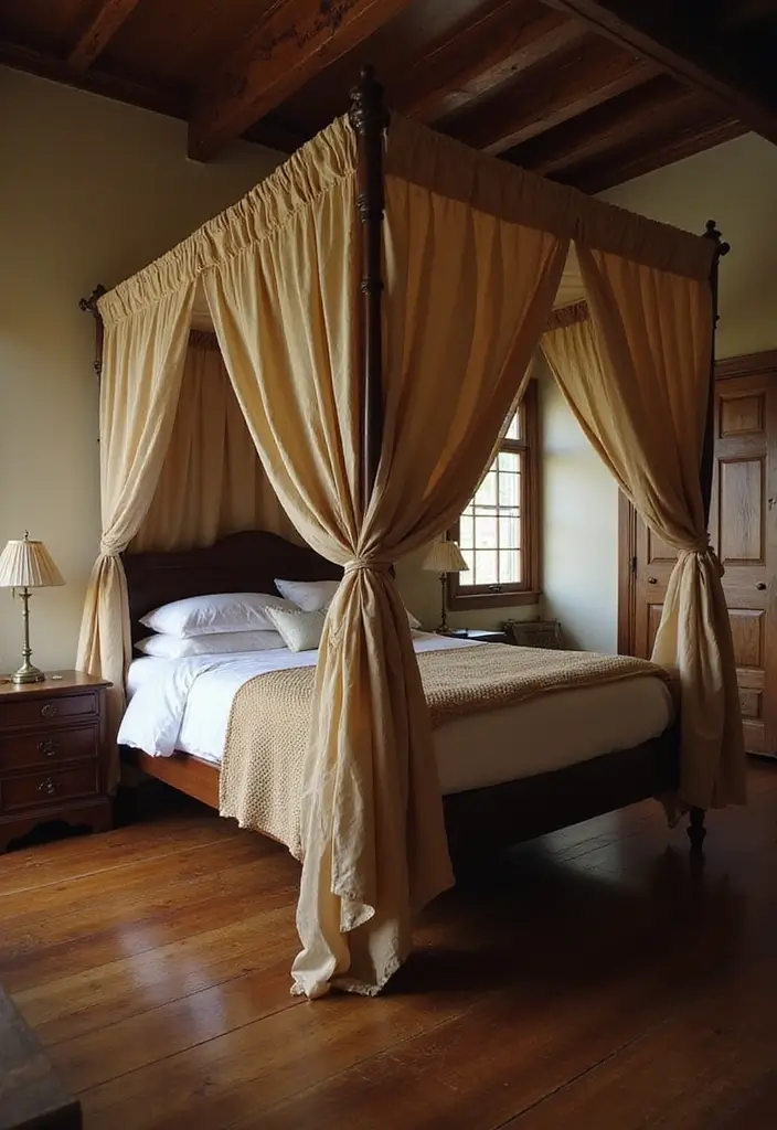 25 Dark Wood Floor Bedroom Decor Ideas for a Timeless Feel - 10. Cozy Canopy Beds
