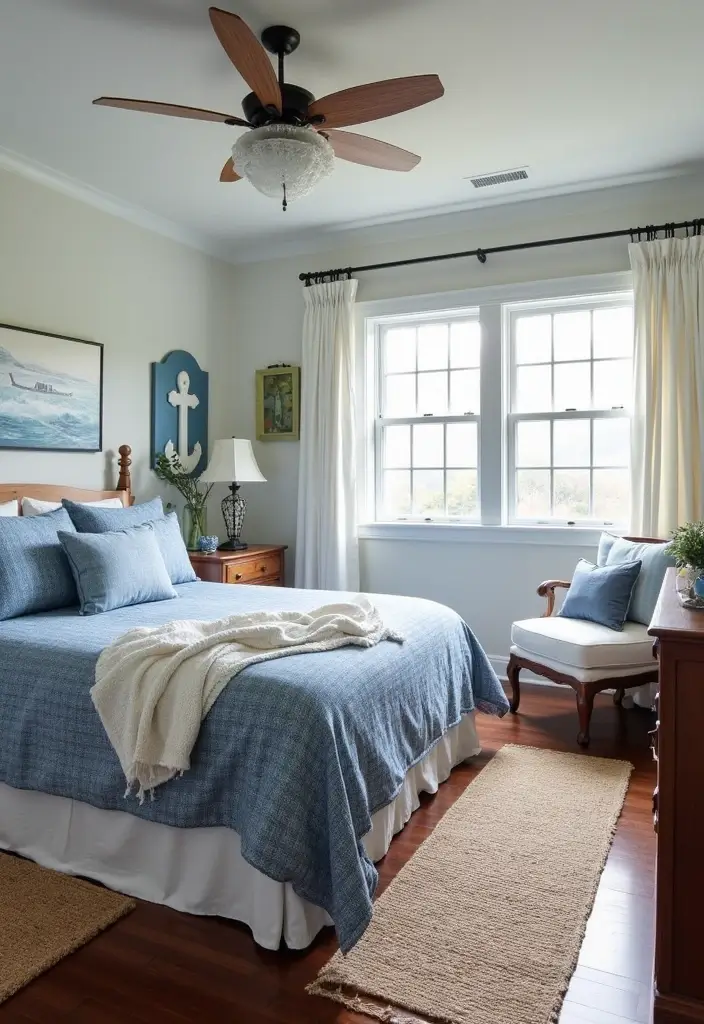 25 Dark Wood Floor Bedroom Decor Ideas for a Timeless Feel - 11. Nautical Inspirations