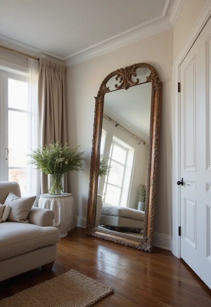 25 Dark Wood Floor Bedroom Decor Ideas for a Timeless Feel - 13. Use Mirrors for Space