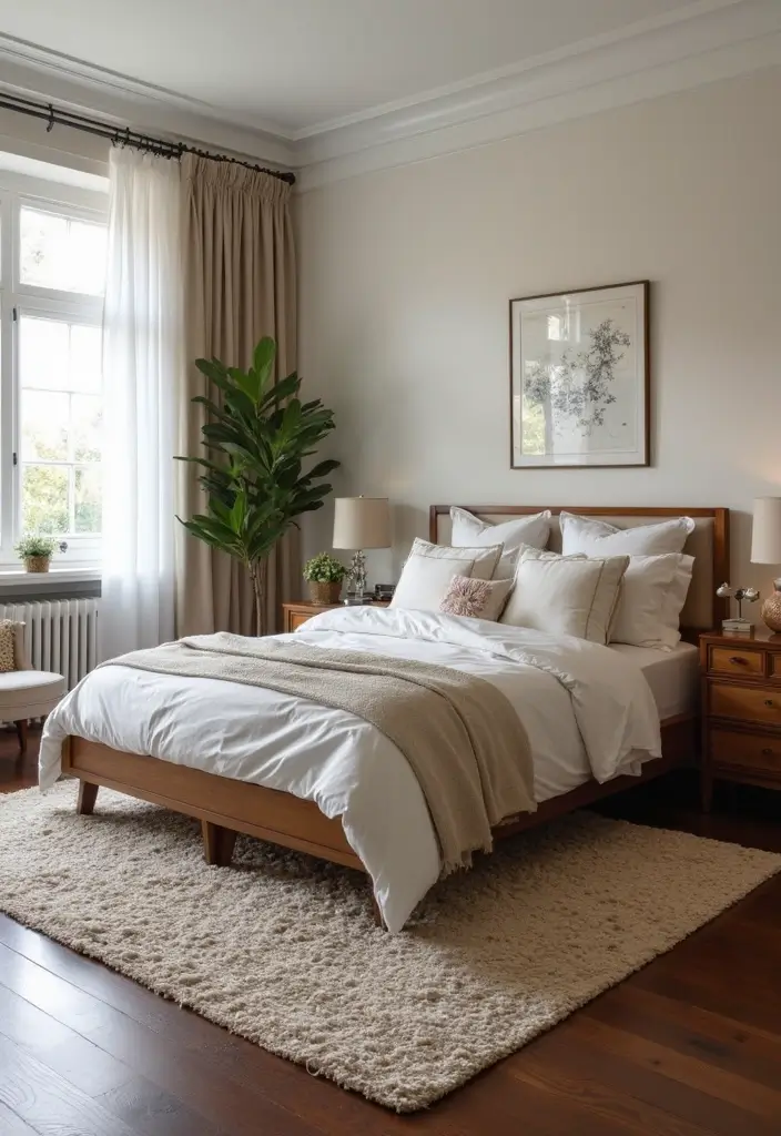 25 Dark Wood Floor Bedroom Decor Ideas for a Timeless Feel - 18. Play with Floor Patterns