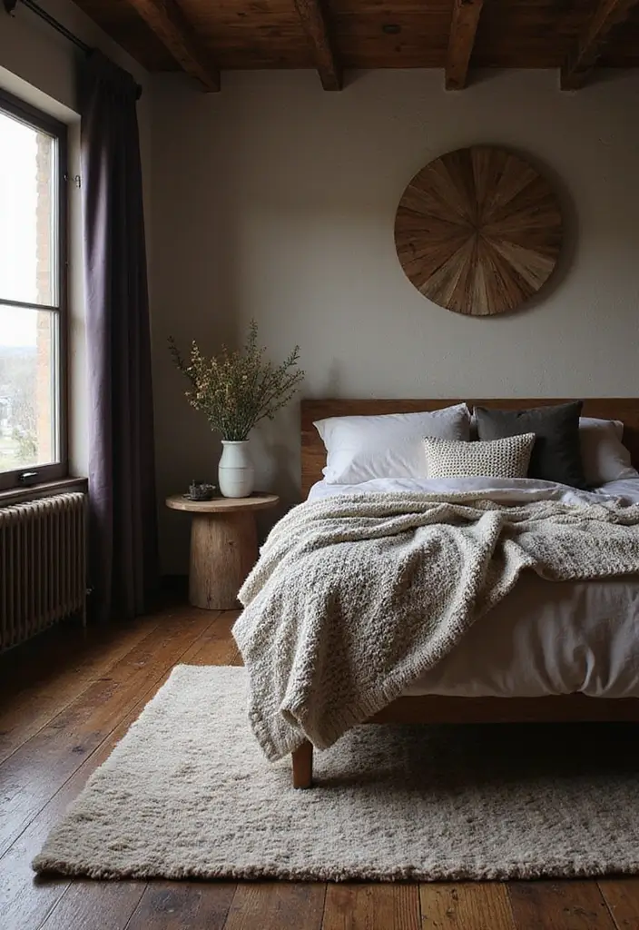 25 Dark Wood Floor Bedroom Decor Ideas for a Timeless Feel - 2. Layer Textures for Depth