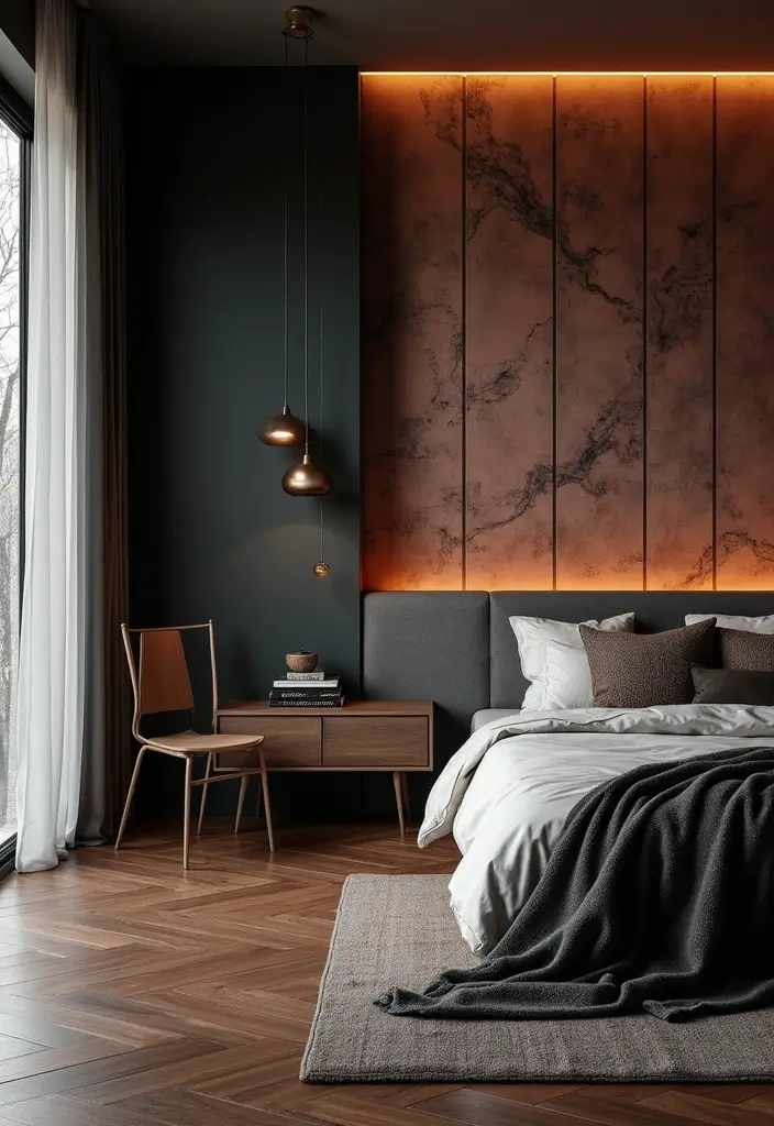 25 Dark Wood Floor Bedroom Decor Ideas for a Timeless Feel - 20. Accent Walls for Drama