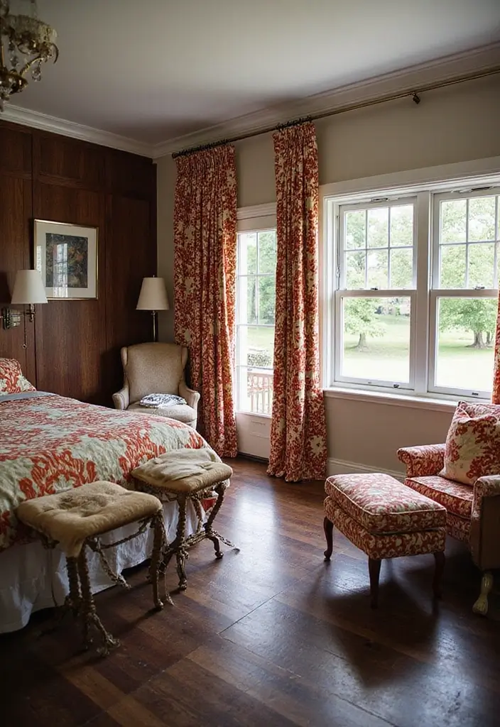 25 Dark Wood Floor Bedroom Decor Ideas for a Timeless Feel - 22. Use Bold Curtains