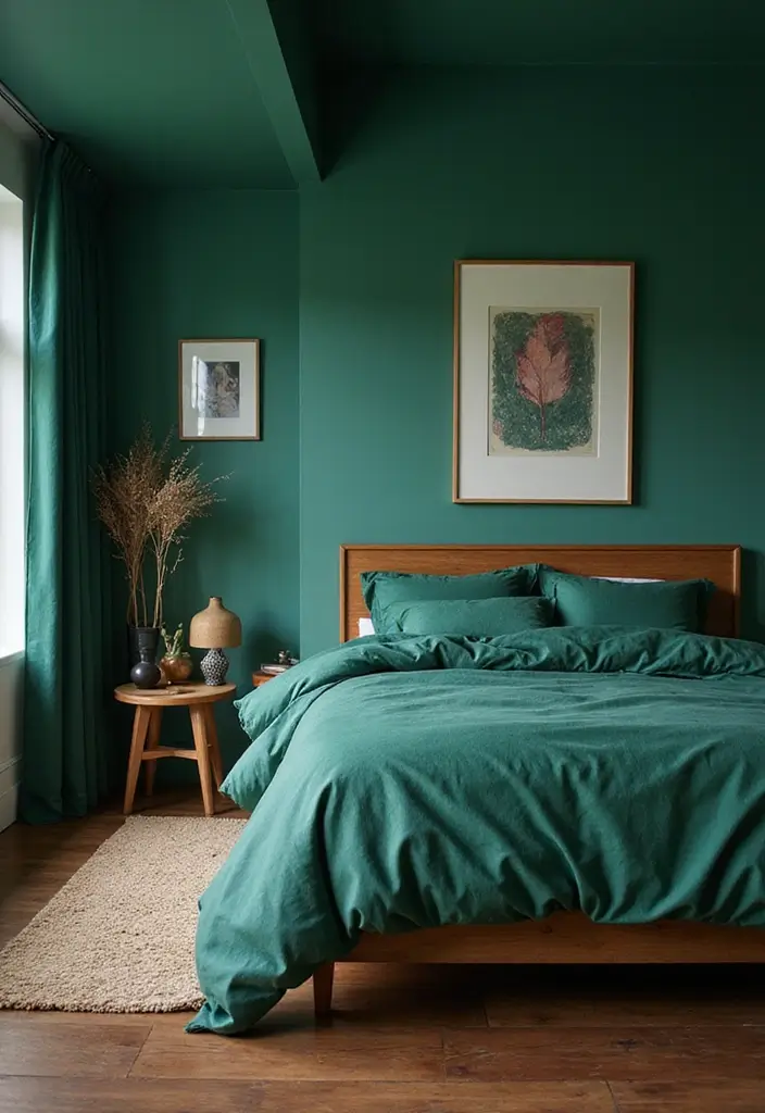 25 Dark Wood Floor Bedroom Decor Ideas for a Timeless Feel - 4. Bold Colors to Contrast