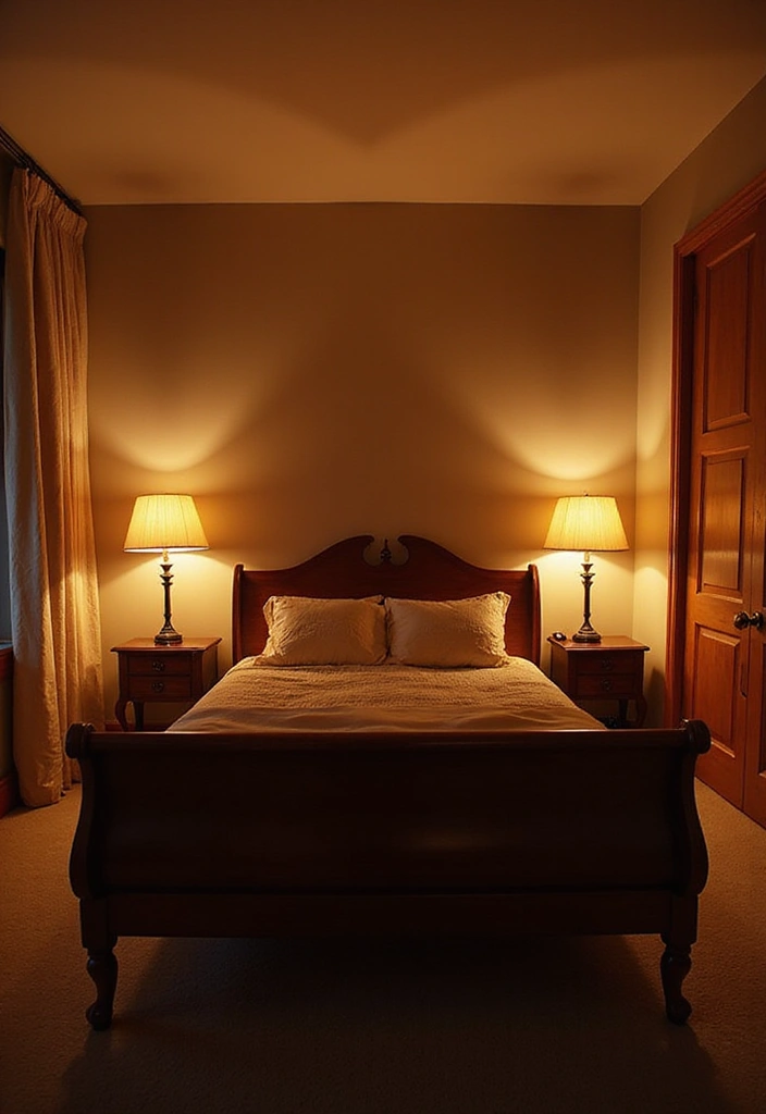 25 Dark Wood Sleigh Bed Decor Ideas for Elegant Bedrooms 54 25 Dark Wood Sleigh Bed Decor Ideas for Elegant Bedrooms - 14. Cozy, Warm Lighting