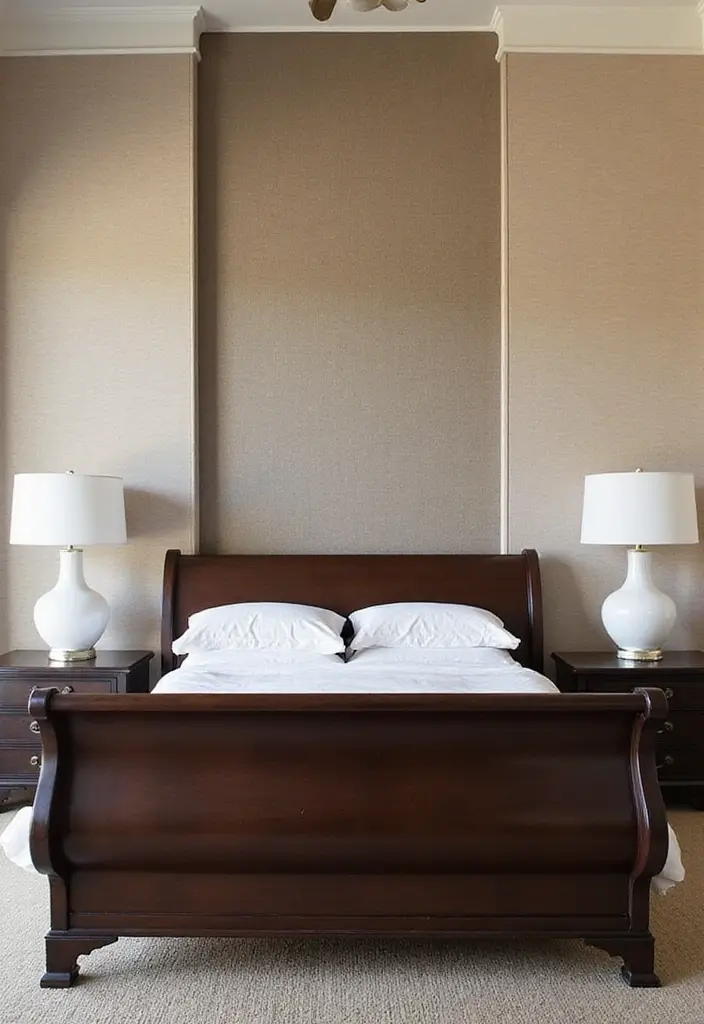 25 Dark Wood Sleigh Bed Decor Ideas for Elegant Bedrooms 55 25 Dark Wood Sleigh Bed Decor Ideas for Elegant Bedrooms - 15. Textured Wall Treatments