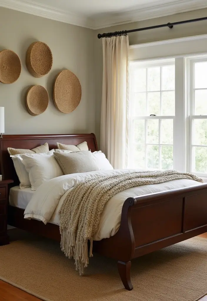 25 Dark Wood Sleigh Bed Decor Ideas for Elegant Bedrooms 8 25 Dark Wood Sleigh Bed Decor Ideas for Elegant Bedrooms - 2. Layer with Natural Textures