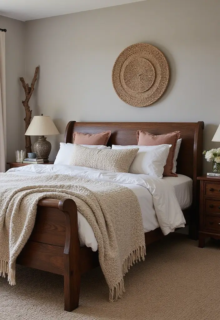 25 Dark Wood Sleigh Bed Decor Ideas for Elegant Bedrooms 90 25 Dark Wood Sleigh Bed Decor Ideas for Elegant Bedrooms - 24. Textures in Decor