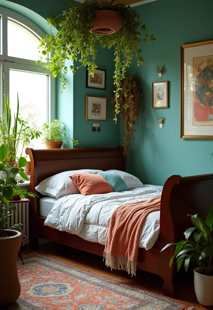 25 Dark Wood Sleigh Bed Decor Ideas for Elegant Bedrooms 26 25 Dark Wood Sleigh Bed Decor Ideas for Elegant Bedrooms - 6. Add Greenery for a Fresh Touch