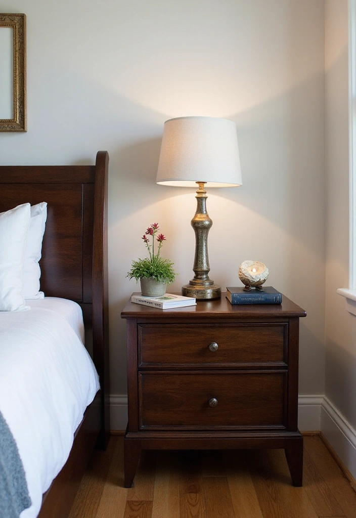 25 Dark Wood Sleigh Bed Decor Ideas for Elegant Bedrooms 37 25 Dark Wood Sleigh Bed Decor Ideas for Elegant Bedrooms - 9. Creative Nightstand Decor