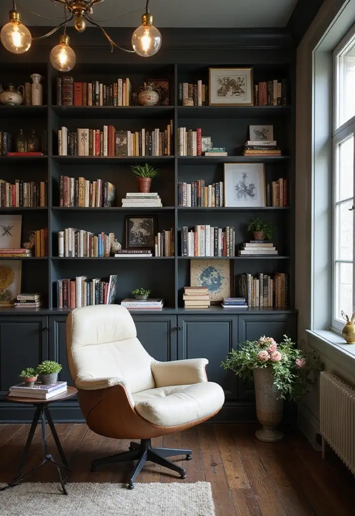25 Decor Ideas That Match Perfectly with Dark Wood Floors 33 25 Decor Ideas That Match Perfectly with Dark Wood Floors - 15. Curated Bookshelves for Style and Function