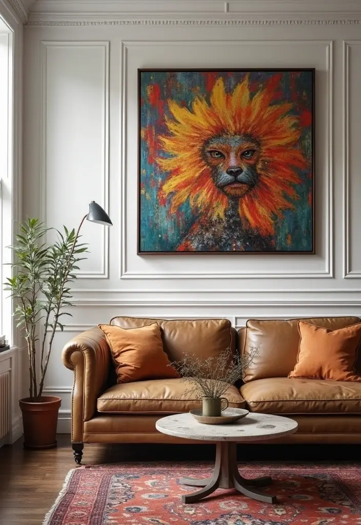 25 Decor Ideas That Match Perfectly with Dark Wood Floors 10 25 Decor Ideas That Match Perfectly with Dark Wood Floors - 4. Vibrant Artwork to Create Focal Points