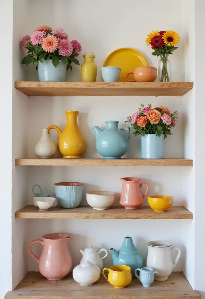 25 Dining Room Shelf Decor Ideas with Wooden Accents 33 25 Dining Room Shelf Decor Ideas with Wooden Accents - 15. Neutral Base with Pops of Color