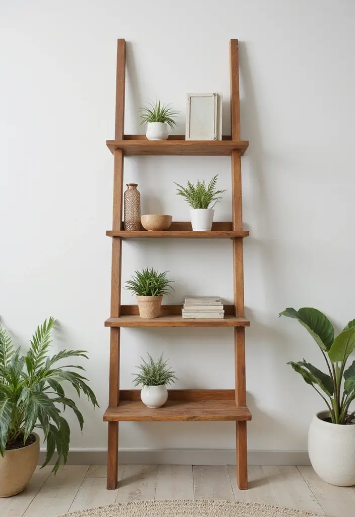 25 Easy DIY Home Decor Wood Project Ideas for Beginners 24 25 Easy DIY Home Decor Wood Project Ideas for Beginners - 14. Wooden Ladder Shelf
