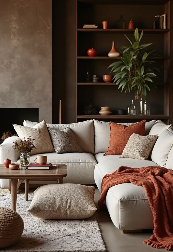 25 Living Room Decor Ideas Featuring Rich Dark Wood Finishes 34 25 Living Room Decor Ideas Featuring Rich Dark Wood Finishes - 10. Cozy Textiles to Contrast Dark Wood