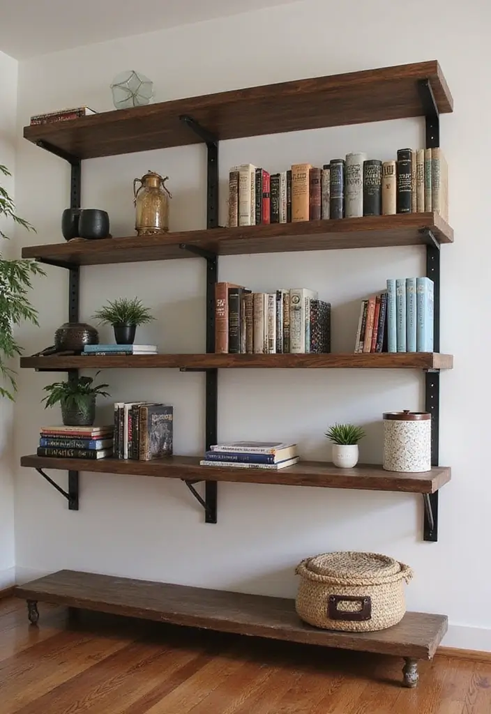 25 Living Room Decor Ideas Featuring Rich Dark Wood Finishes 35 25 Living Room Decor Ideas Featuring Rich Dark Wood Finishes - 11. Functional Dark Wood Shelving