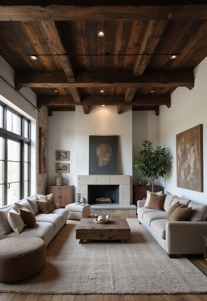 25 Living Room Decor Ideas Featuring Rich Dark Wood Finishes 38 25 Living Room Decor Ideas Featuring Rich Dark Wood Finishes - 14. Dark Wood Beams for a Dramatic Effect