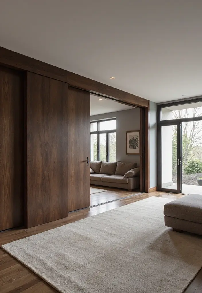 25 Living Room Decor Ideas Featuring Rich Dark Wood Finishes 46 25 Living Room Decor Ideas Featuring Rich Dark Wood Finishes - 16. Dark Wood Sliding Doors