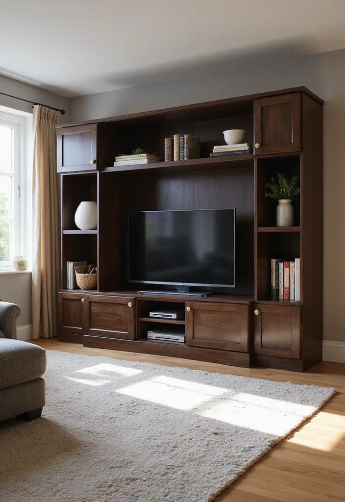 25 Living Room Decor Ideas Featuring Rich Dark Wood Finishes 50 25 Living Room Decor Ideas Featuring Rich Dark Wood Finishes - 18. Dark Wood Entertainment Center